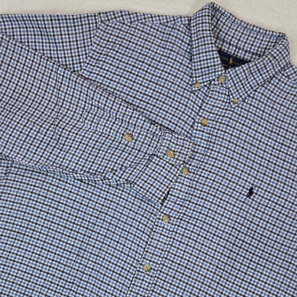 Ralph Lauren Classic Fit Flannel Shirt Mens‎ XL Blue White Gingham Cotton